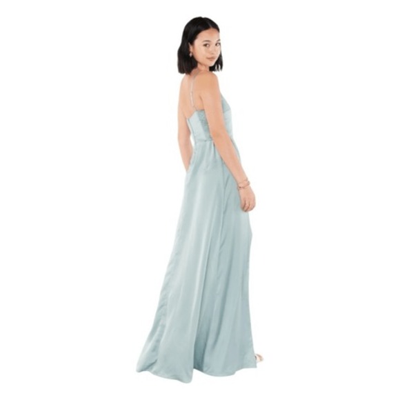 Show Me Your MuMu Shannon One Shoulder Maxi Dress Silver Sage Luxe Satin XS - Picture 3 of 7